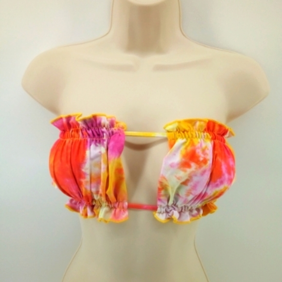 Zaful Tie Dye Orange Pink Bandeau Elastic Bikini Top Swim Swimsuit Swimwear 8 - Picture 2 of 14
